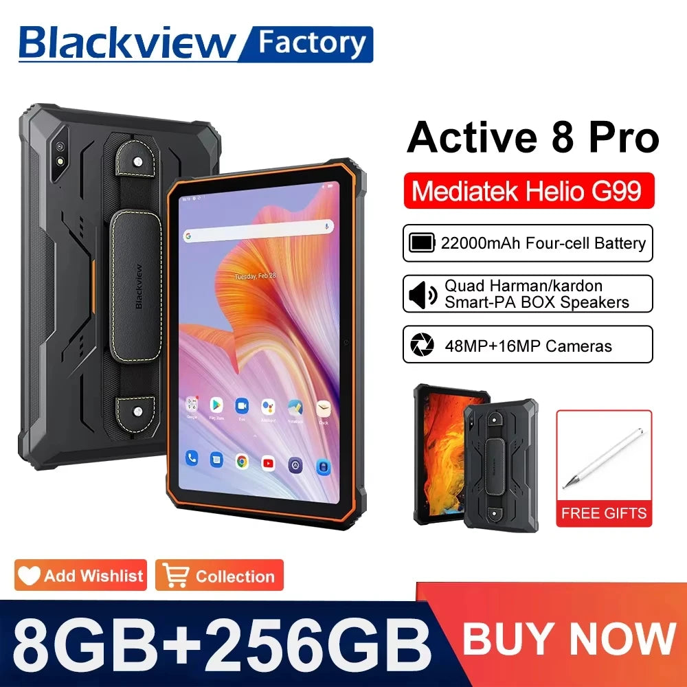 Device+ Active 8 Pro Tablet, 16GB, 256GB, 10.36 ", 16MP + 48MP Camera, Android 14, 22000mAh Large Battery, Rugged Tablet PC