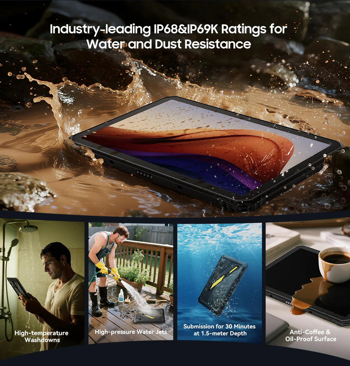 Device+ Active 7 Rugged Tablet - 11" FHD 24GB RAM 128GB Android 15 10000mAh NFC Dual Webcam