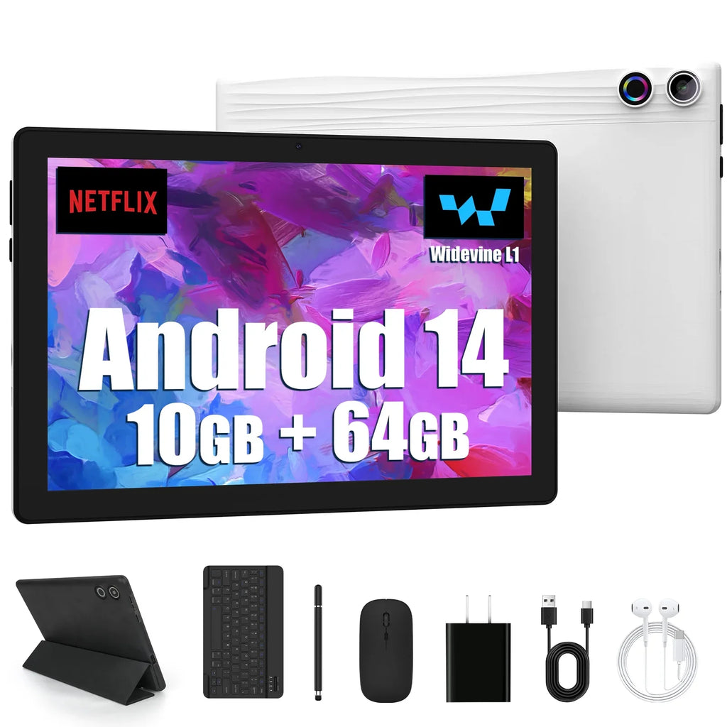 Android 14 Tablet - 10" Octa Core 12GB RAM 64GB ROM with Keyboard Mouse Set 5000mAh Battery