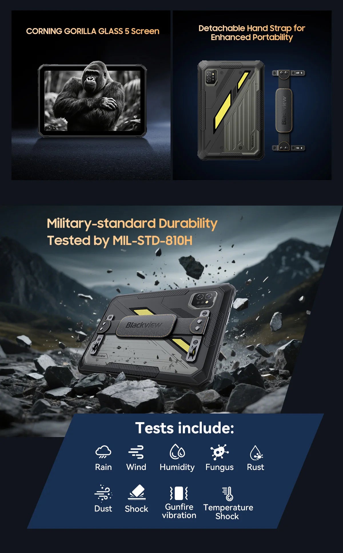 Device+ Active 7 Rugged Tablet - 11" FHD 24GB RAM 128GB Android 15 10000mAh NFC Dual Webcam