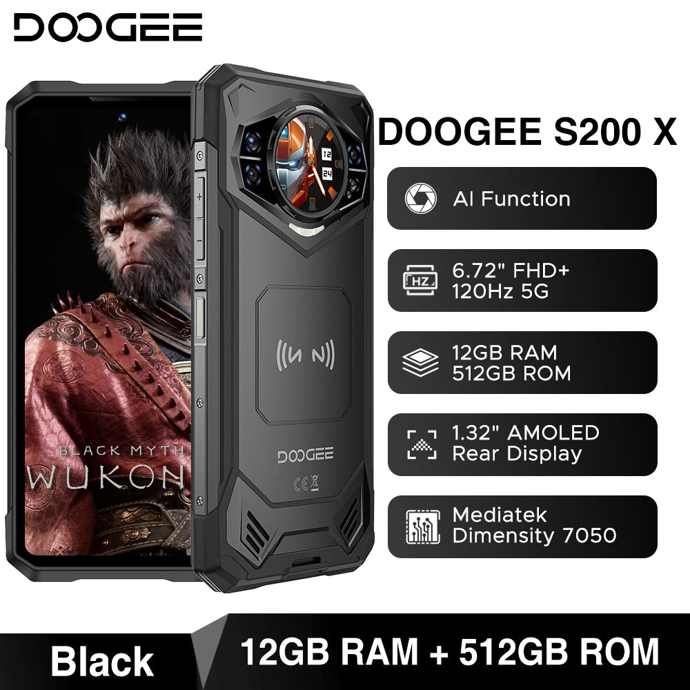 DOOGEE S200 X 5G Rugged Smartphone - 12GB RAM 512GB ROM AI Triple Camera 120Hz Display 10100mAh
