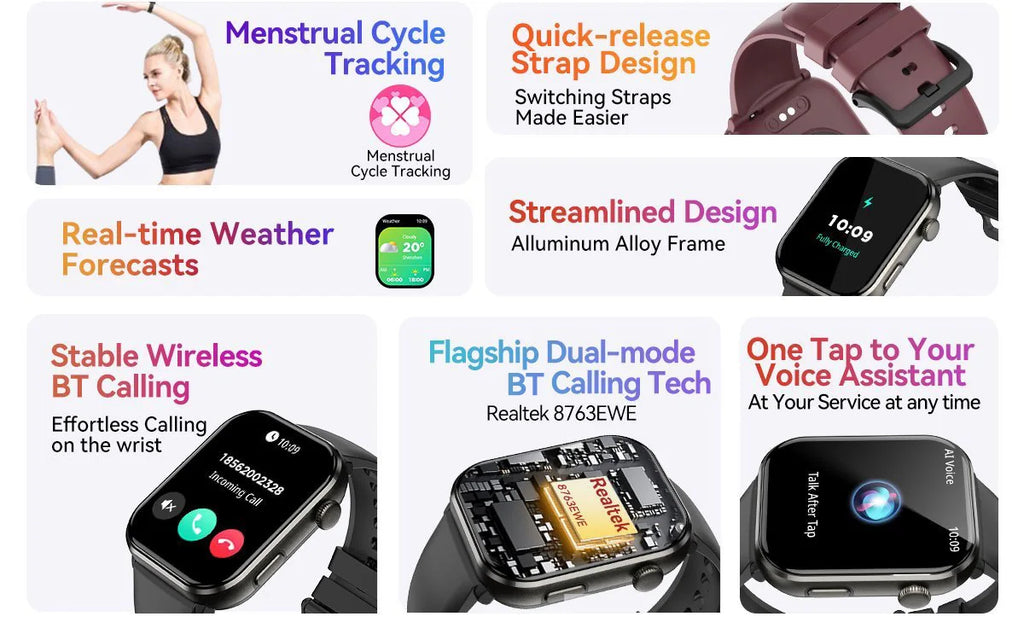 Blackview R60 Smartwatch - 1.96" AMOLED 800mAh Battery Bluetooth Calling Health Fitness Tracker