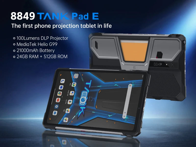 Rugged Projector Tablet - 10.95" 120Hz Android 14 with Built-in Projector & 21000mAh Battery