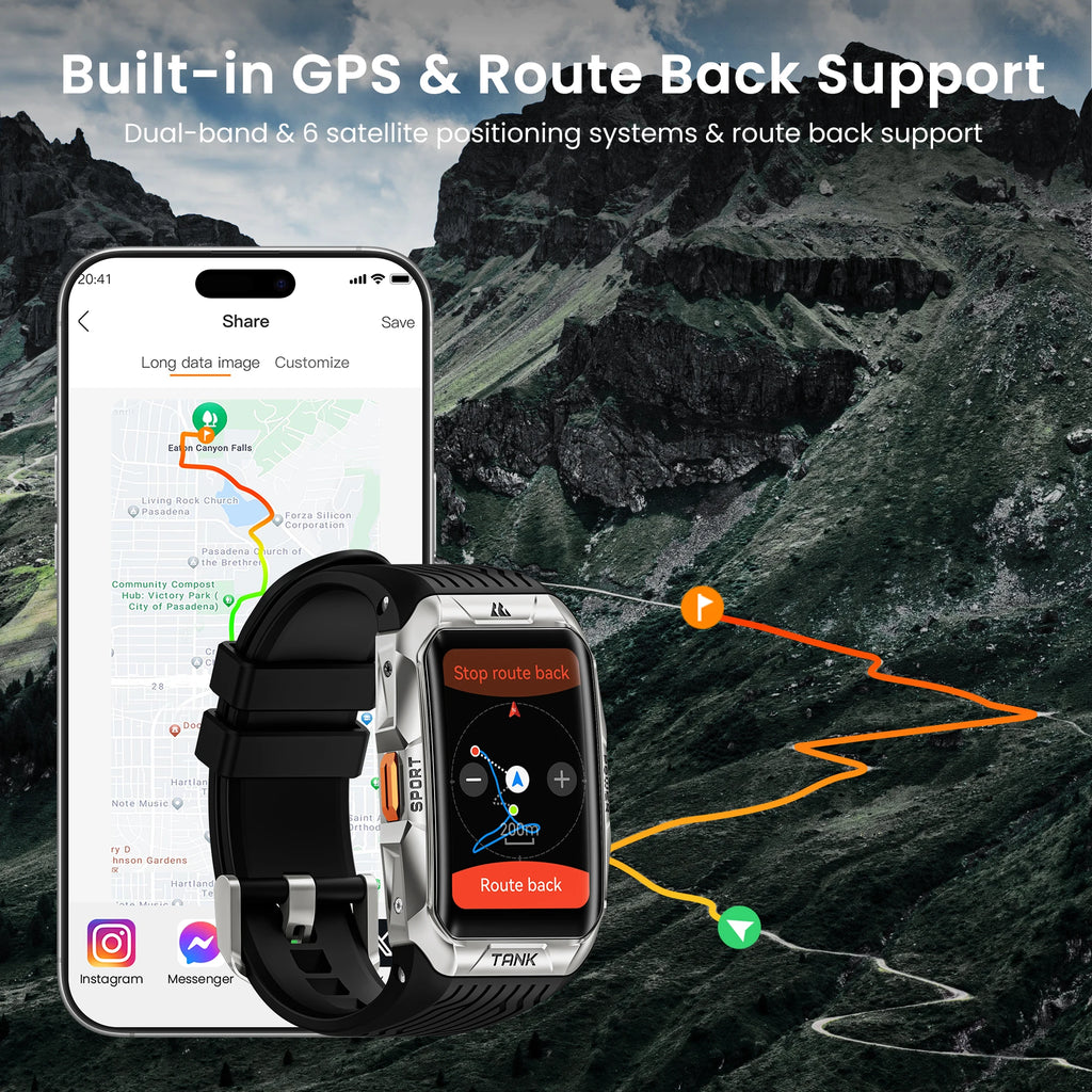 TANK X2 Ultra GPS Smart Watch - 3D Curved Screen Stainless Steel with Compass & Altimeter