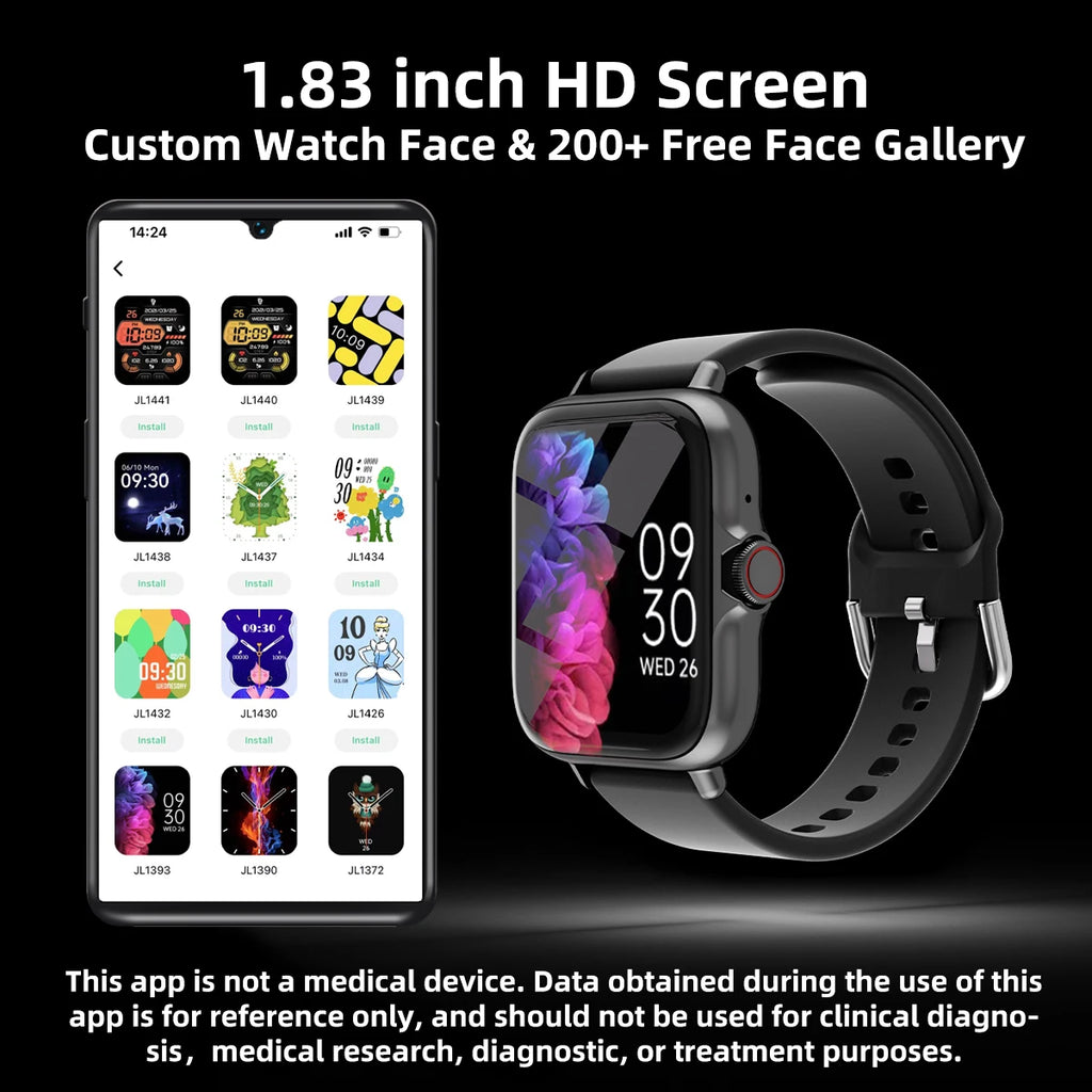 Device+ 1.83" Waterproof Smart Watch - Answer Calls Sleep Monitor Sports Tracker for iPhone Android
