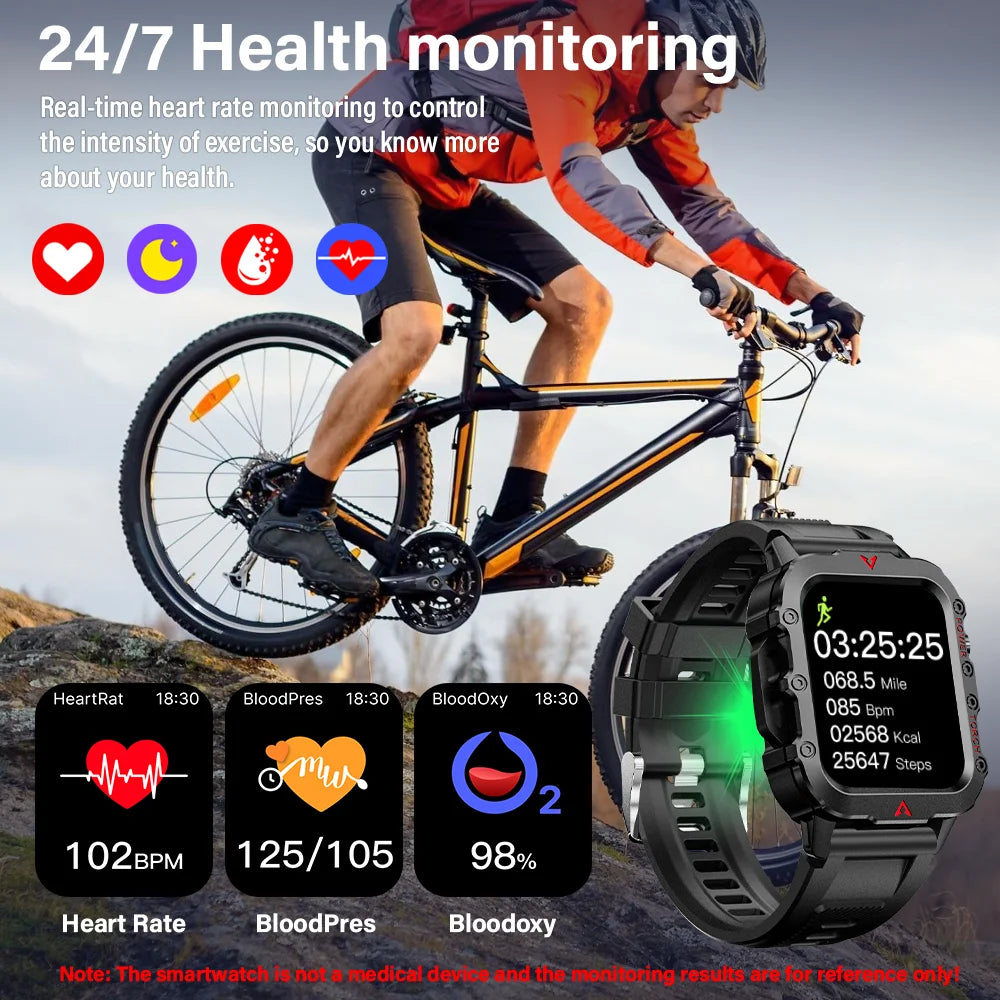 Device+ Men's Sports Smart Watch - 1.71" Blood Oxygen Monitor Bluetooth LED Flashlight Outdoor Fitness