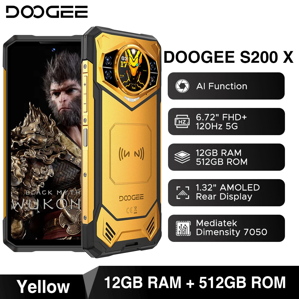 DOOGEE S200 X 5G Rugged Smartphone - 12GB RAM 512GB ROM AI Triple Camera 120Hz Display 10100mAh