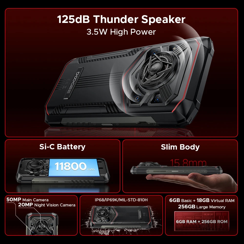 Device+ Blade20 pro Rugged Smartphone 6.6'' Screen 11800mAh Battery 6GB RAM 256GB Storage 50MP Dual Camera Android 15 NFC Certified