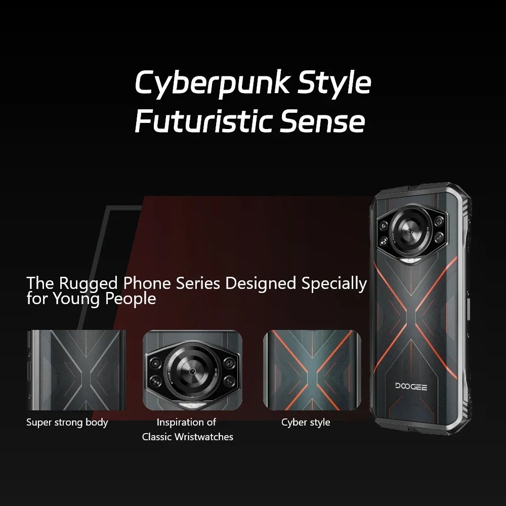 DOOGEE S Cyber Rugged Phone - 6.58" 90Hz 10800mAh 8GB+256GB 50MP AI Camera Android 14 IP68