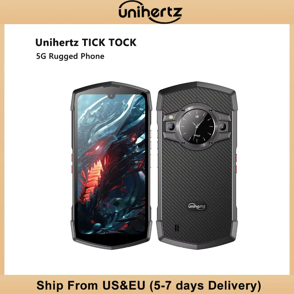 Tick Tock 5G Rugged Smartphone - Android 12 8GB RAM 48MP Dual Camera 6000mAh IP68 Waterproof