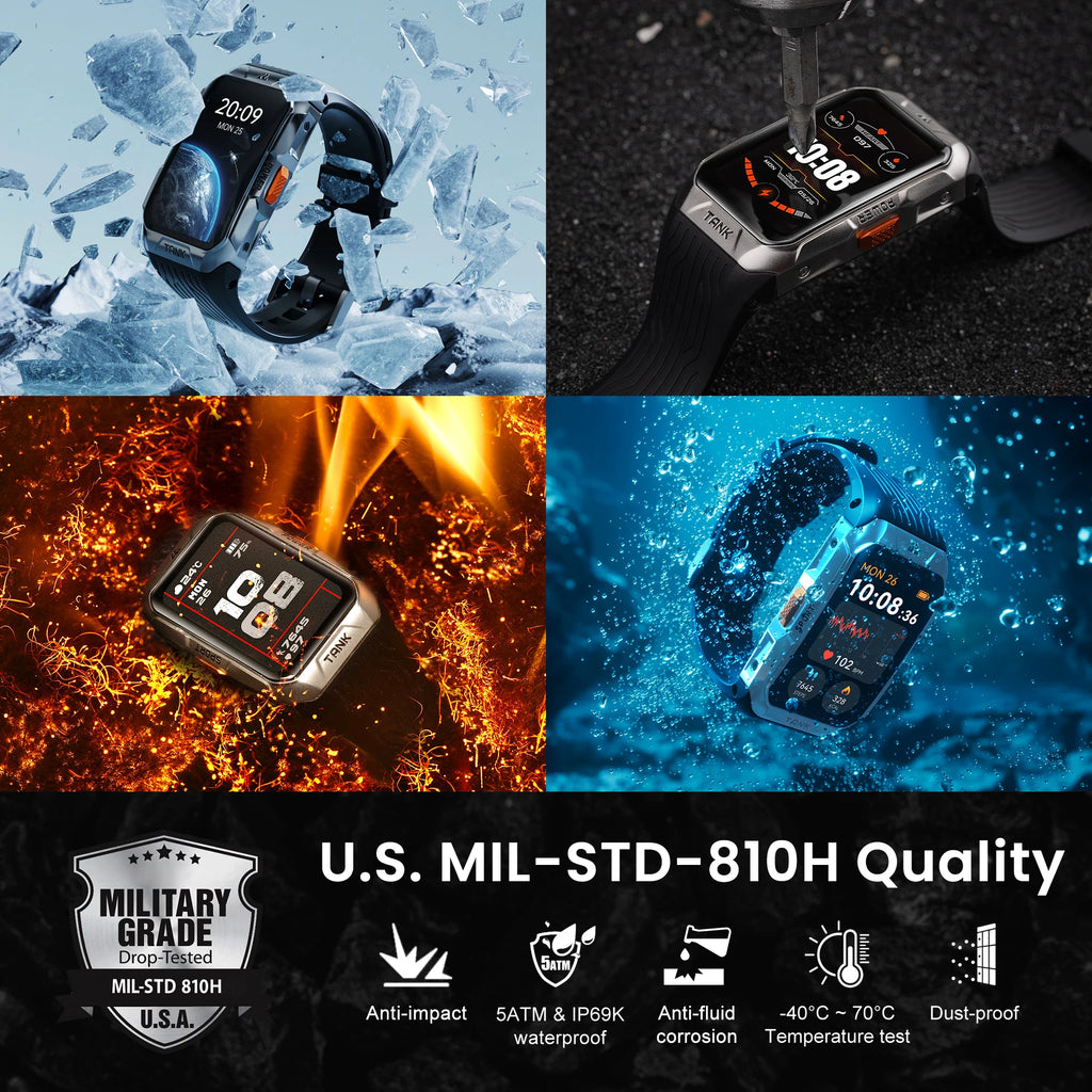 TANK X2 Ultra GPS Smart Watch - 3D Curved Screen Stainless Steel with Compass & Altimeter