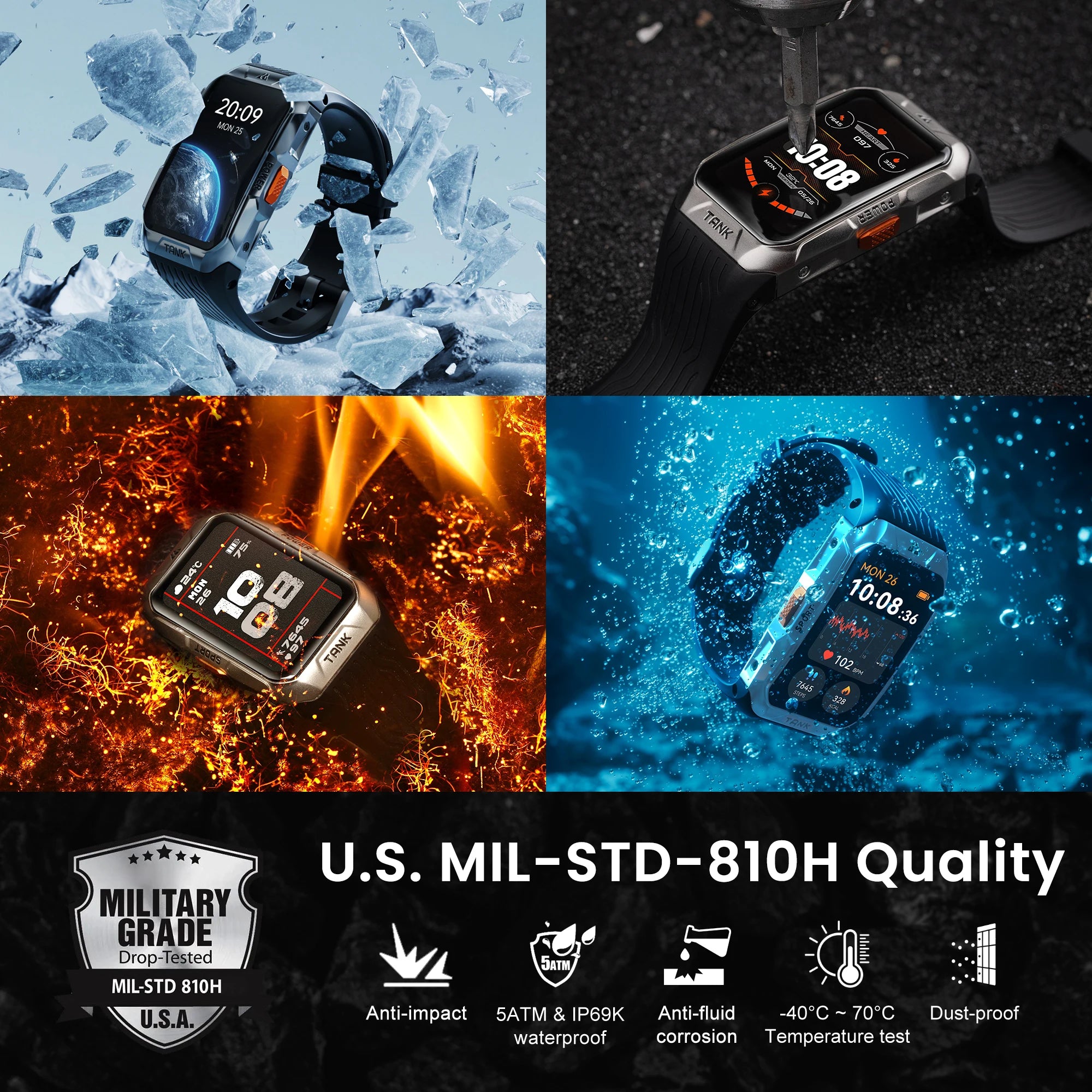 TANK X2 Ultra GPS Smart Watch - 3D Curved Screen Stainless Steel with Compass & Altimeter