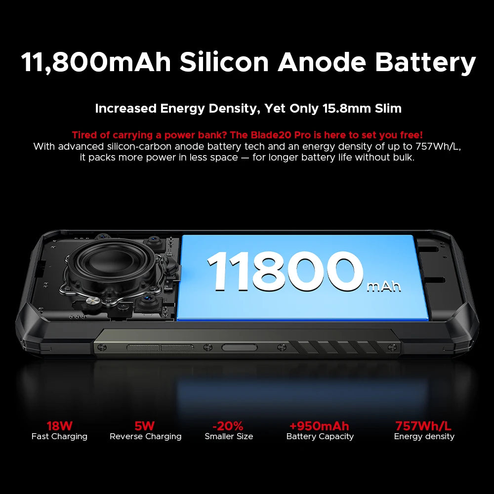 Device+ Blade20 pro Rugged Smartphone 6.6'' Screen 11800mAh Battery 6GB RAM 256GB Storage 50MP Dual Camera Android 15 NFC Certified