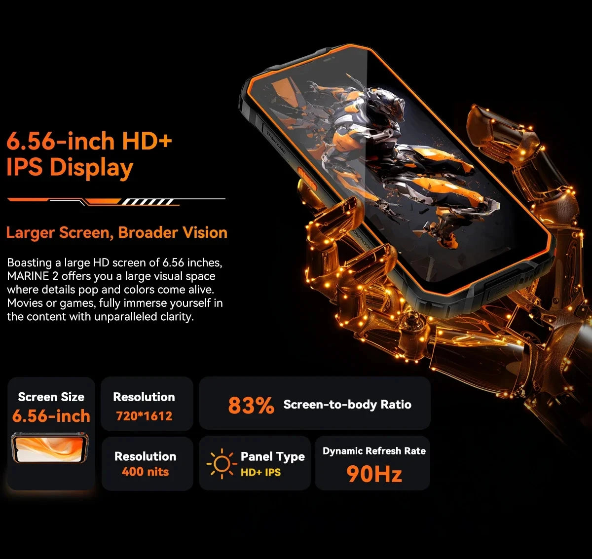 Device+ Marine 2 4G Rugged Phone 11000mAh Battery 6.56 " HD+Display 8GB, RAM 256GB Unisoc T61 Android 15 NFC Smartphone