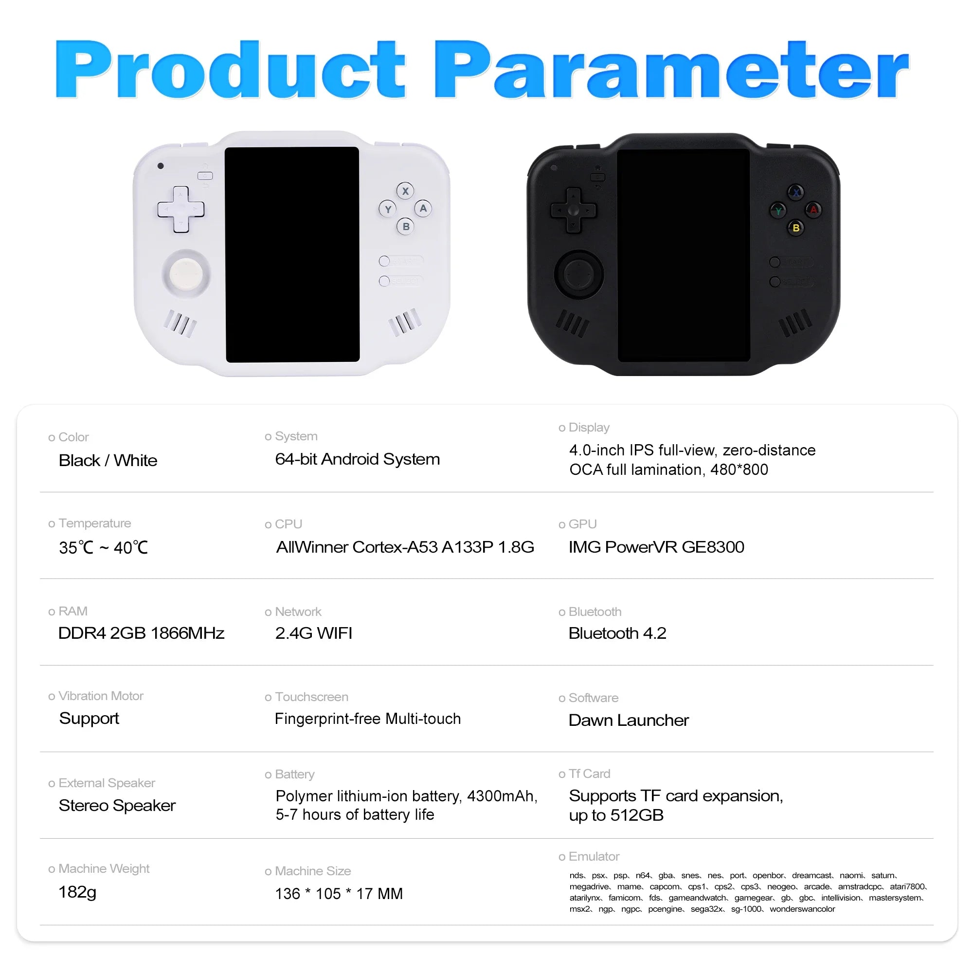 Device+ ZERO 40 Android Handheld Game Console - 4" Multi-Touch Screen WiFi Expandable to 512GB