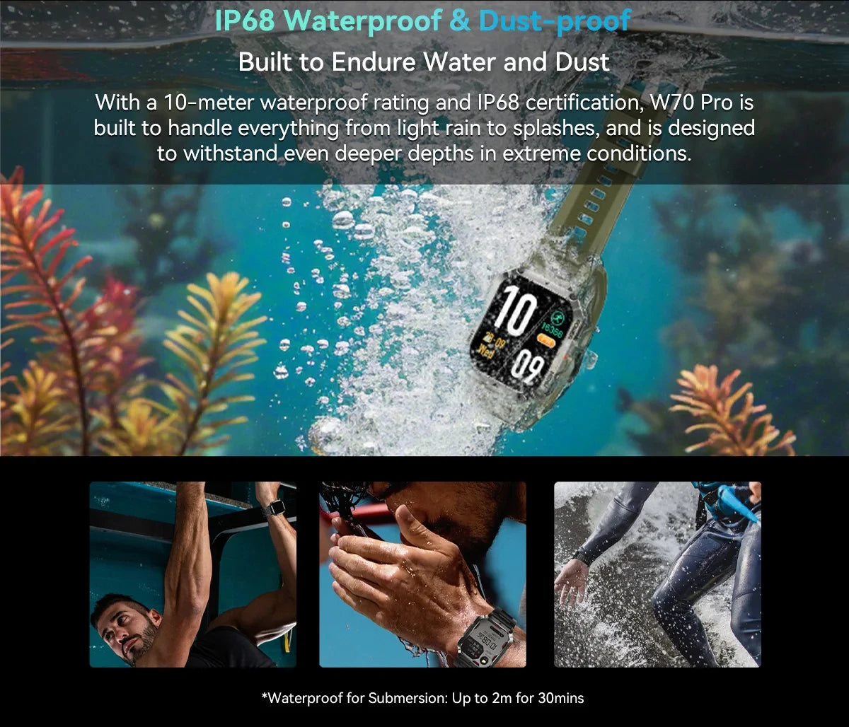 Device+ W70 Pro Outdoor Smartwatch - 2.01" Display LED Flashlight Compass 900mAh Battery