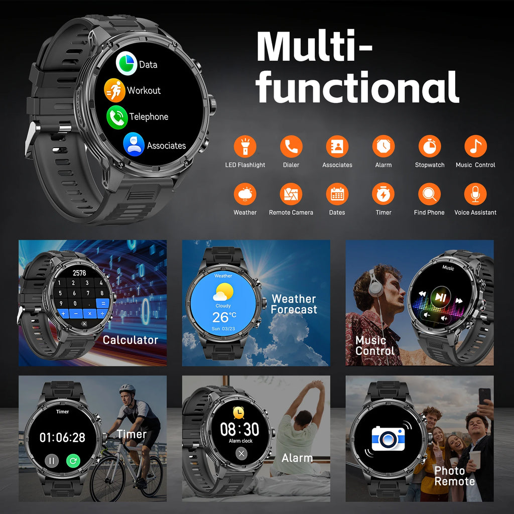Device+ Military Rugged Smart Watch - 1.85" HD 710mAh Battery 100+ Sports Modes Heart Rate Monitor