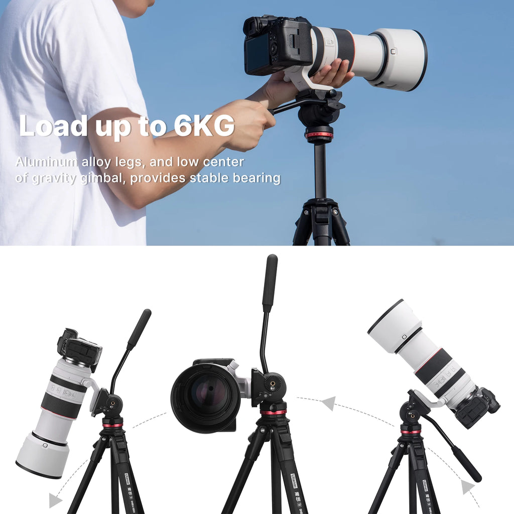 Device+ 1.6M Video Travel Tripod 360° Panorama Fluid Drag 6KG Max Load Arca Swiss Plate for DSLR Camera Professional Foldable Tripod