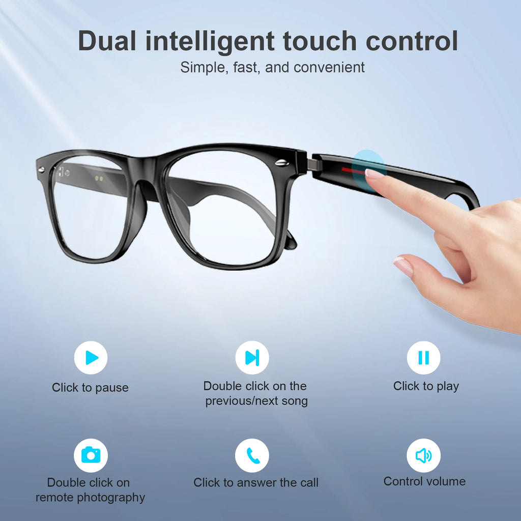 Device+ E13 Smart Glasses Anti-Blue Light Bluetooth Wireless Call Voice Assistant Touch Control Mic Speaker for Smart Device