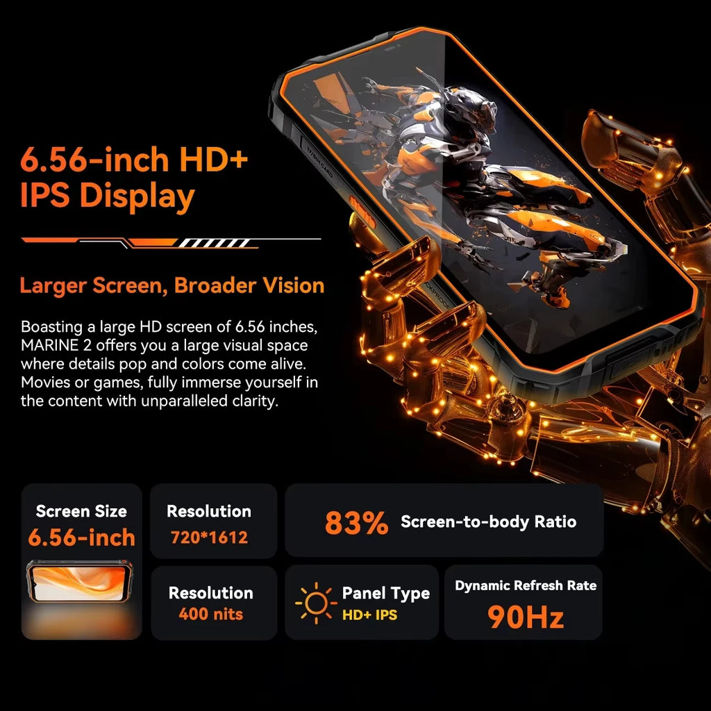 Device+ Marine 2 4G Rugged Phone 11000mAh Battery 6.56 " HD+Display 8GB, RAM 256GB Unisoc T61 Android 15 NFC Smartphone