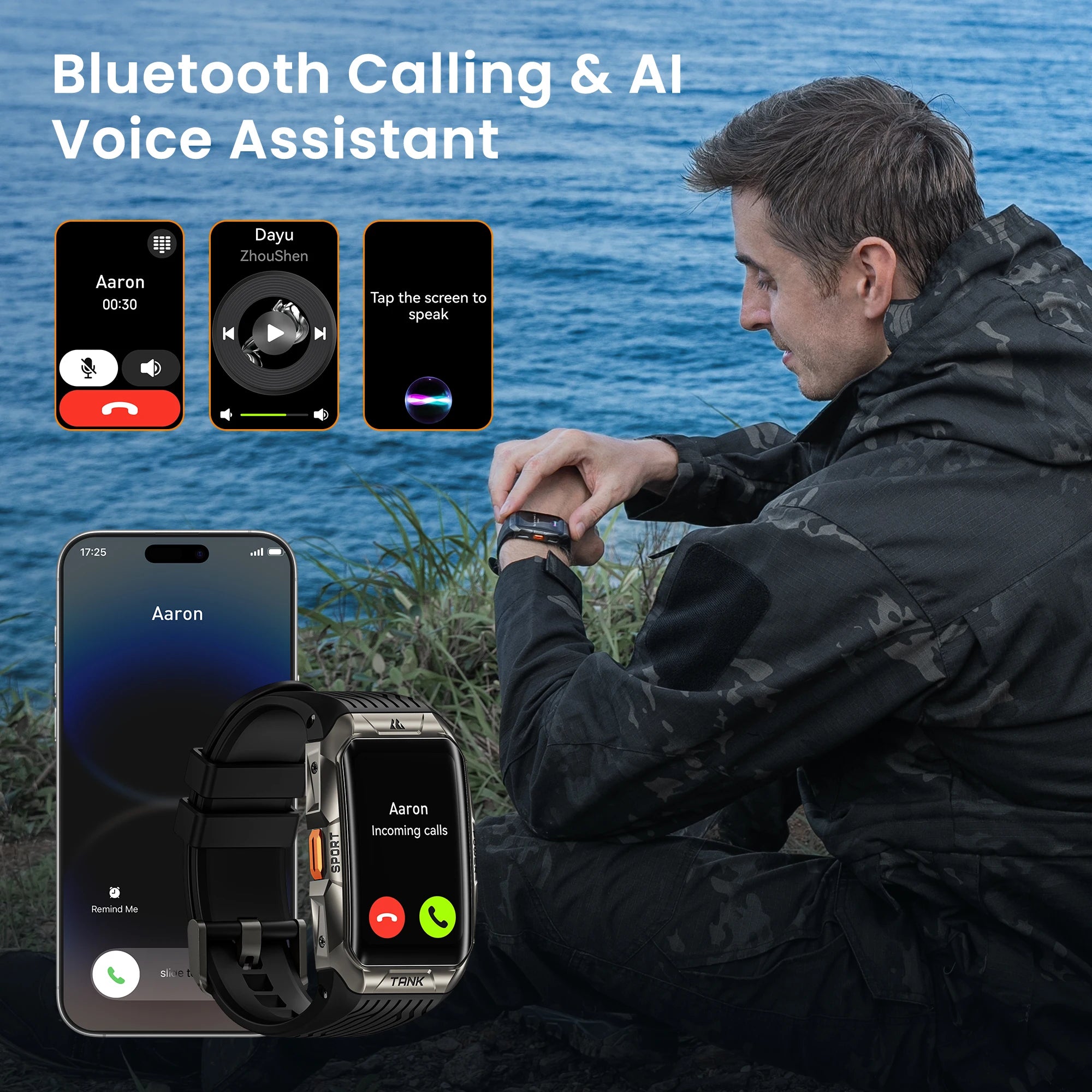 TANK X2 Ultra GPS Smart Watch - 3D Curved Screen Stainless Steel with Compass & Altimeter