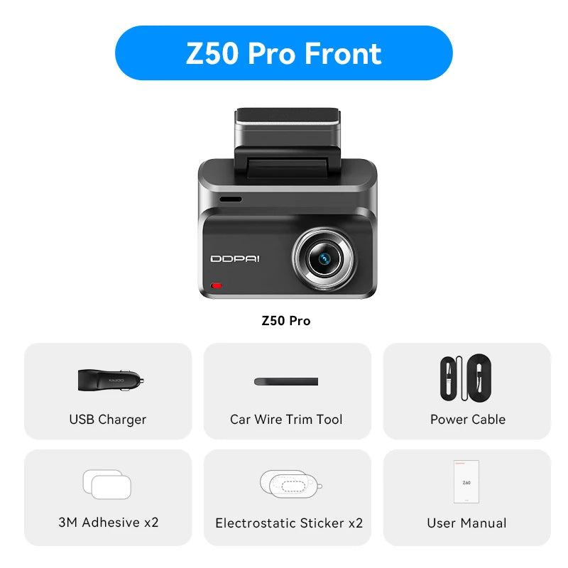 Device+ Z50 pro Dash Cam 4K Night Vision 5GHz Wi-Fi GPS ADAS 24H Parking Monitor Front & Rear Camera Support up to 512GB
