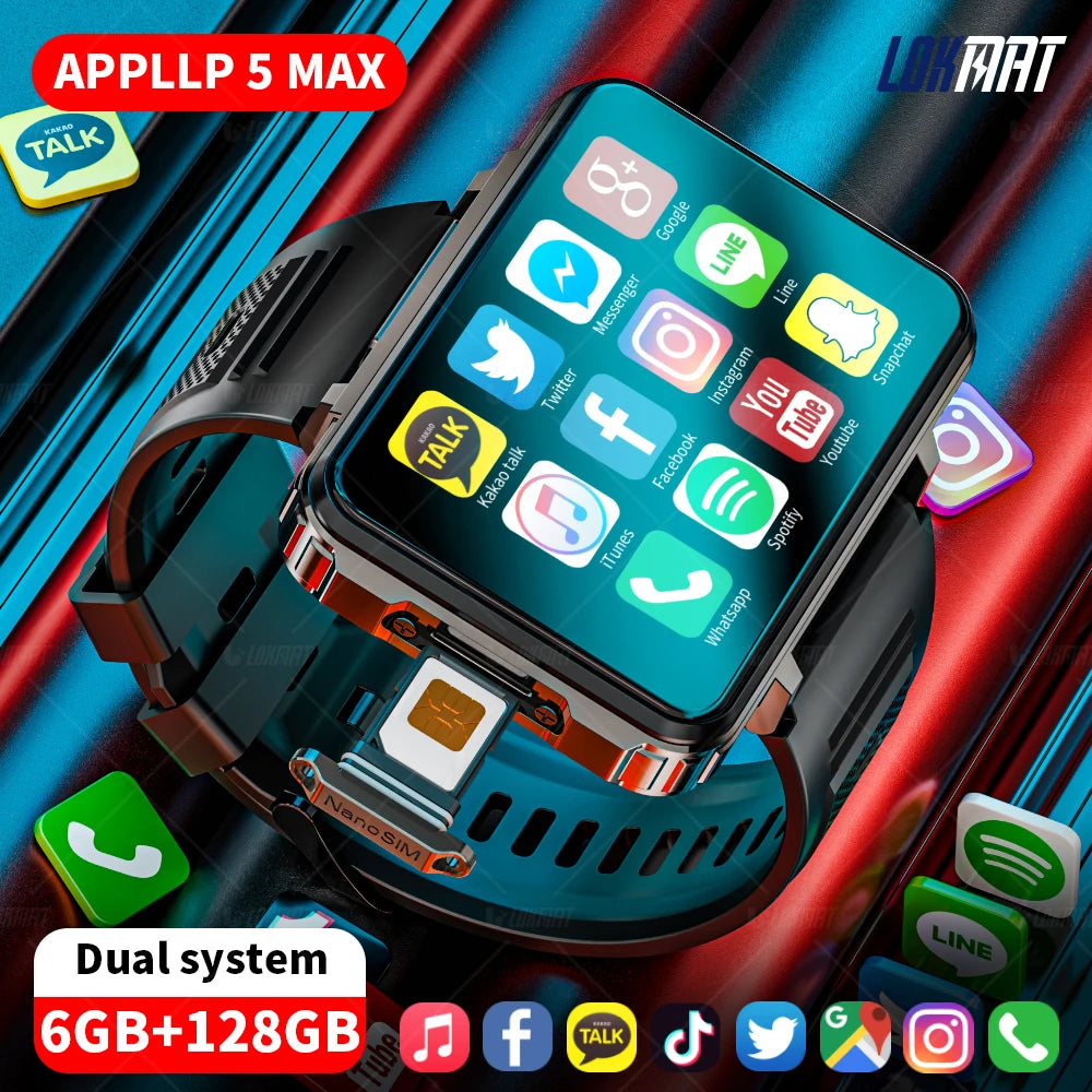 APPLLP 5 MAX Android Smartwatch - Dual Camera Flashlight 4G Calls WiFi Square Screen Gaming Watch