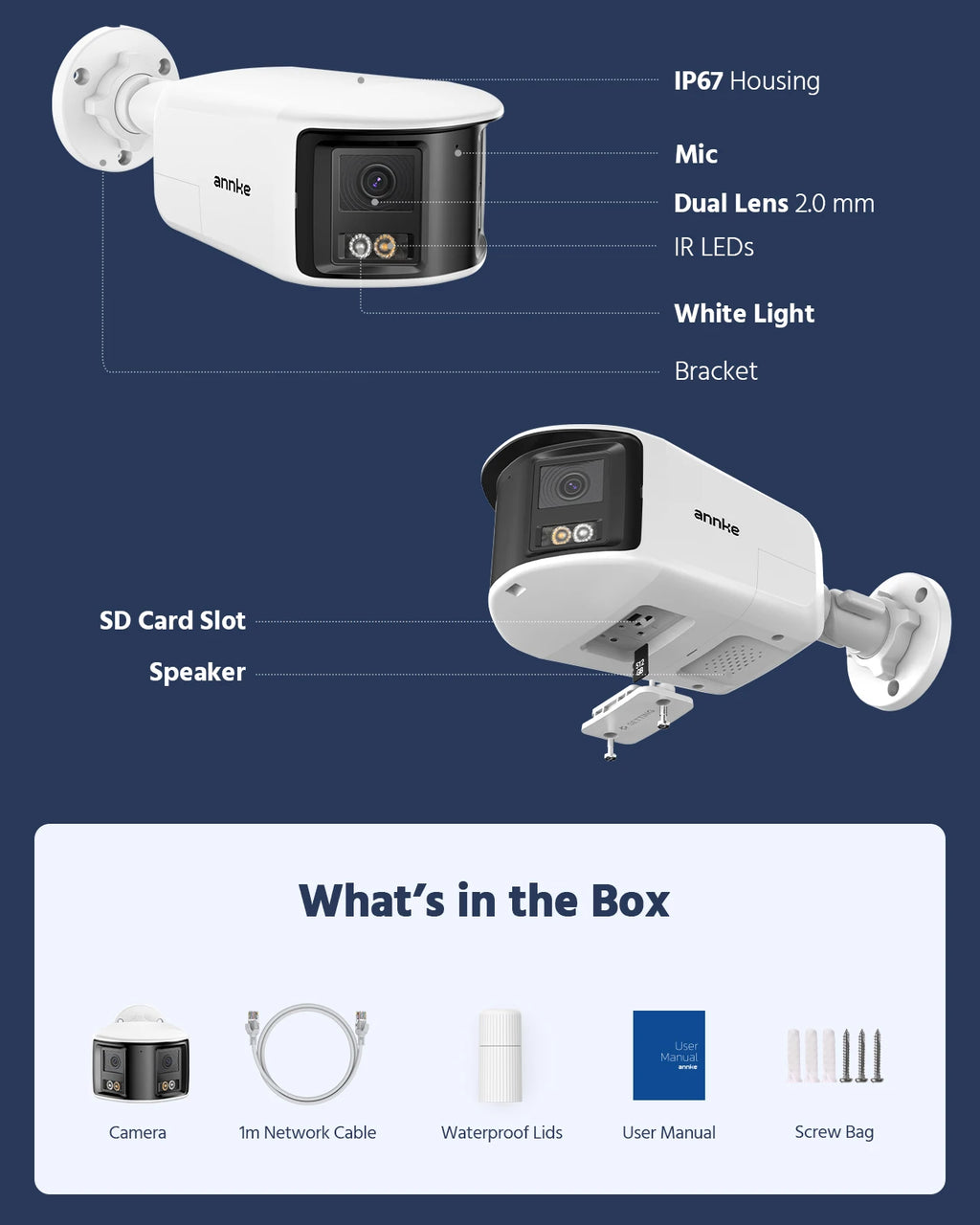 Device+ Smart Home 8MP Security Camera - 180° Dual Lens 4K AI Human Detection POE Outdoor IP Camera