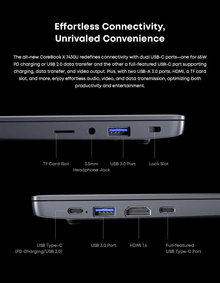 CoreBook X 14.1'' 2K Gaming Laptop AMD R5-7430U 16GB DDR4 RAM 512GB SSD Windows 11 Wifi6 up to 8h Battery Life