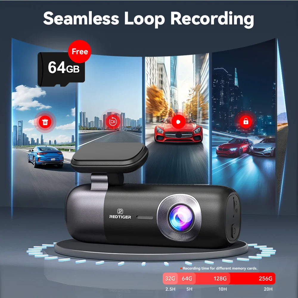 Device+ F9 4K Dash Cam with WiFi GPS Front And Rear Camera 64GB Night Vision Parking Mode Car Recorder for IOS/Android App Control