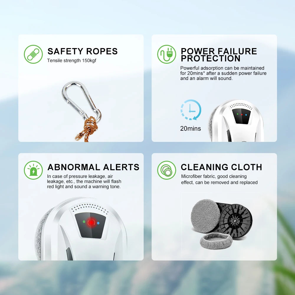 Device+ Ultra Thin Robot Vacuum Cleaner Electric Window Cleaner with Remote Control for Home Glass Cleaning N361 Model