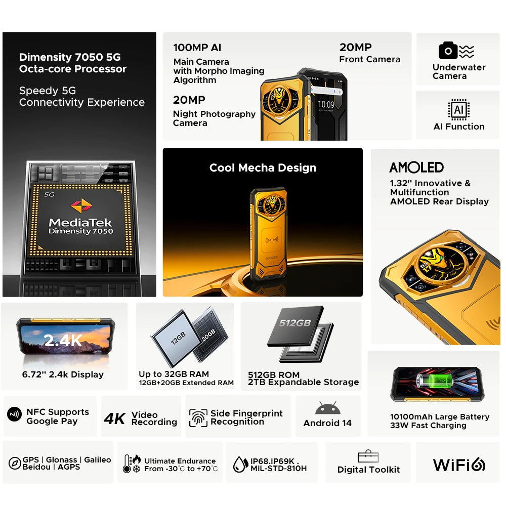 DOOGEE S200 X 5G Rugged Smartphone - 12GB RAM 512GB ROM AI Triple Camera 120Hz Display 10100mAh