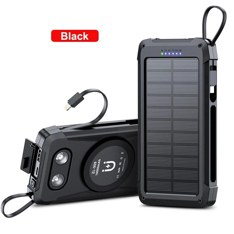 Device+ 20000mAh Solar Power Bank - 3-in-1 Magnetic 15W Wireless Charging with Built-In Cables