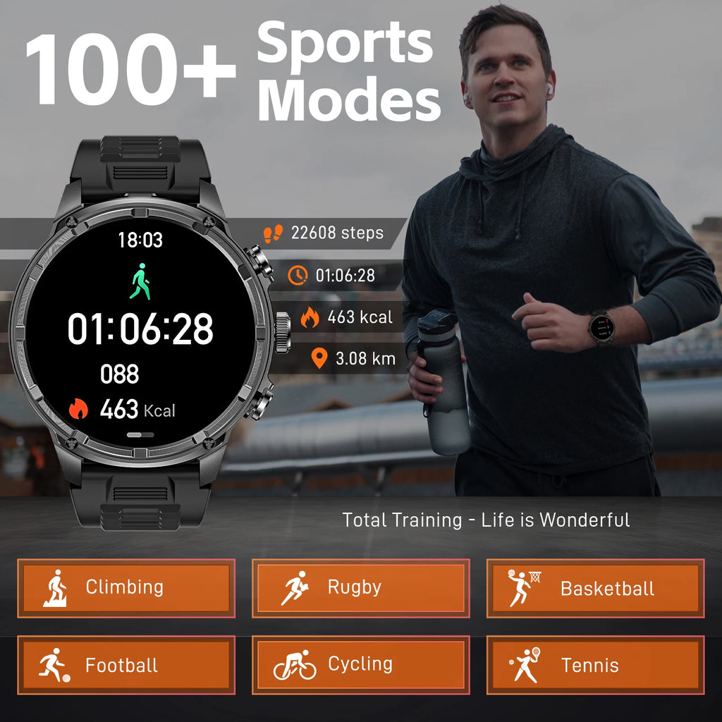 Device+ Military Rugged Smart Watch - 1.85" HD 710mAh Battery 100+ Sports Modes Heart Rate Monitor
