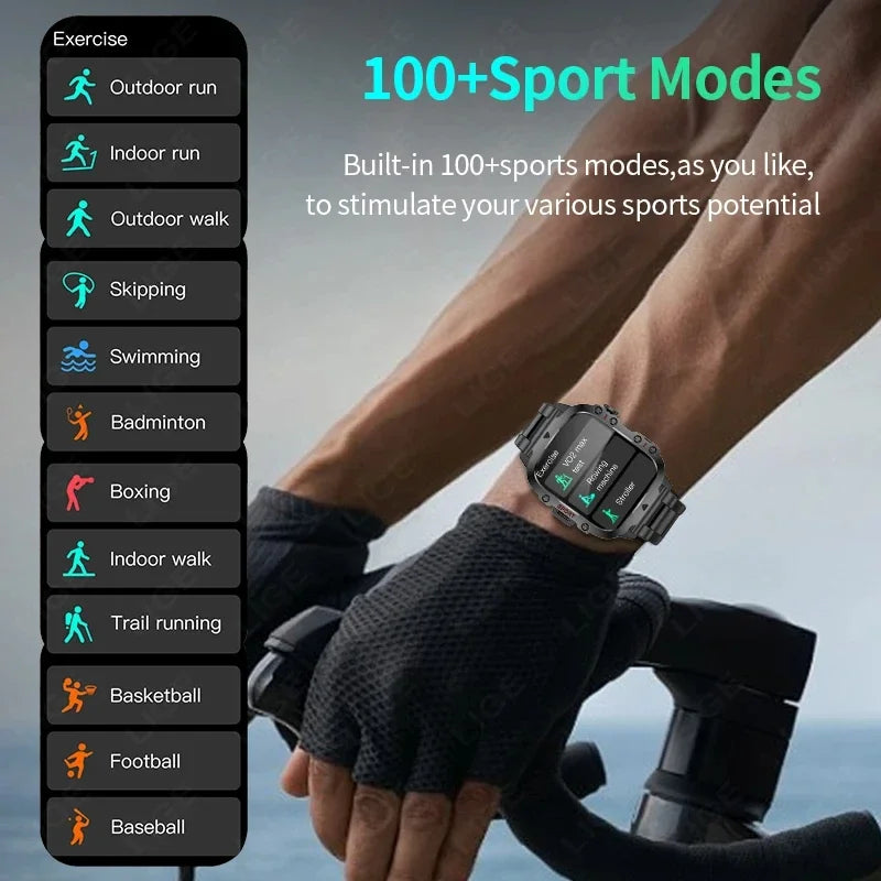 Rugged Military Smart Watch for Men - 2.01" Waterproof IP68 Bluetooth Calling Outdoor Fitness Tracker