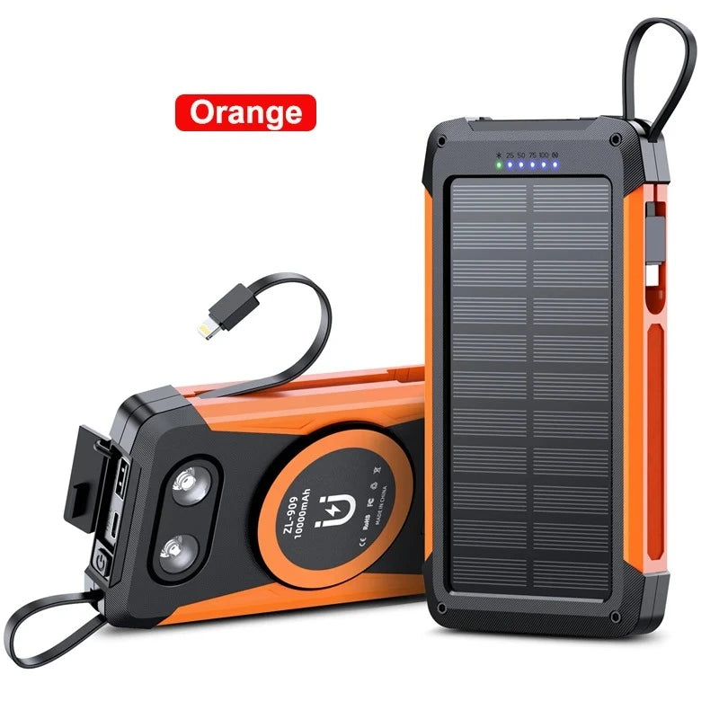 Device+ 20000mAh Solar Power Bank - 3-in-1 Magnetic 15W Wireless Charging with Built-In Cables