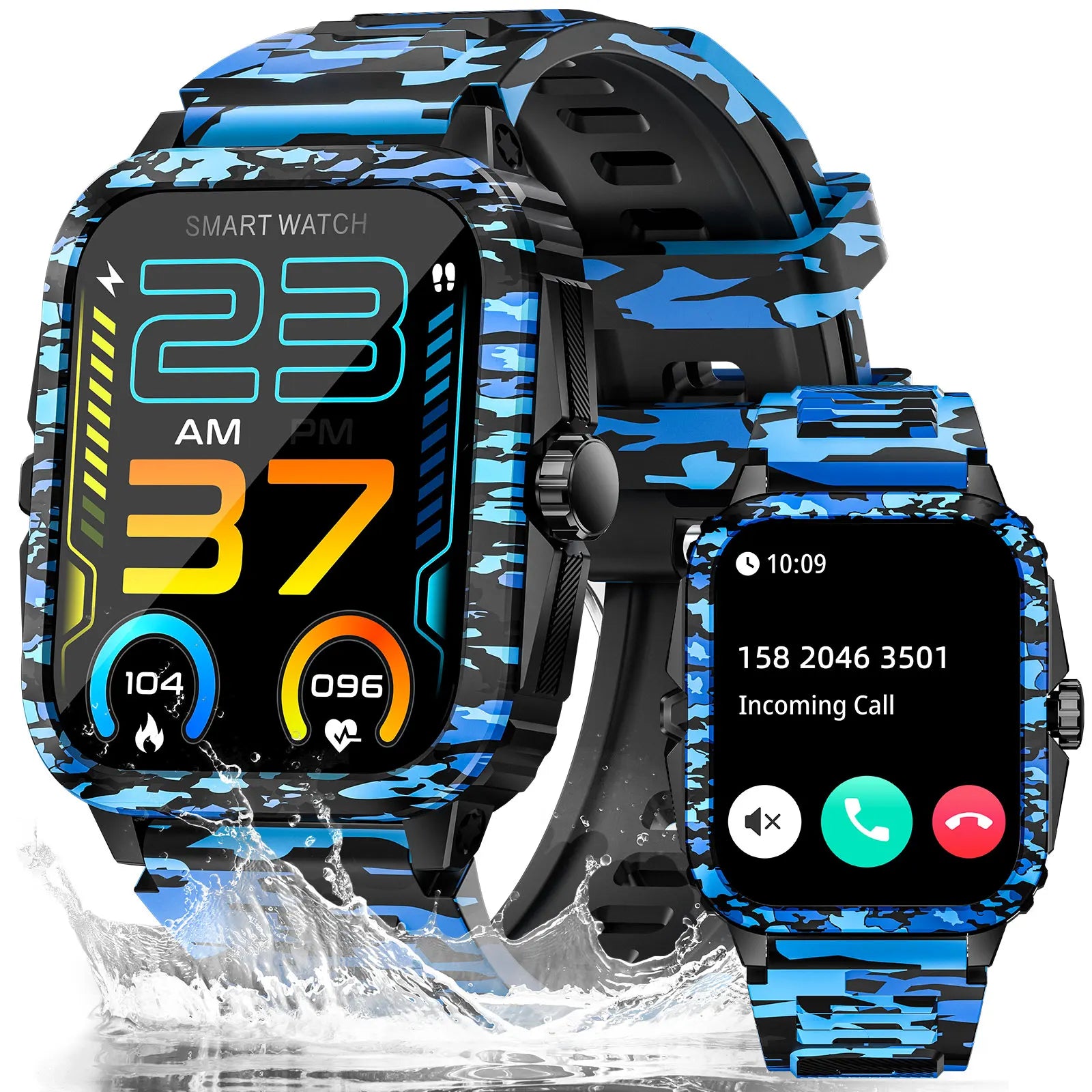 Device+ KT71 Camouflage Smart Watch - 3ATM Waterproof 1.96" Fitness Tracker with Bluetooth Calling