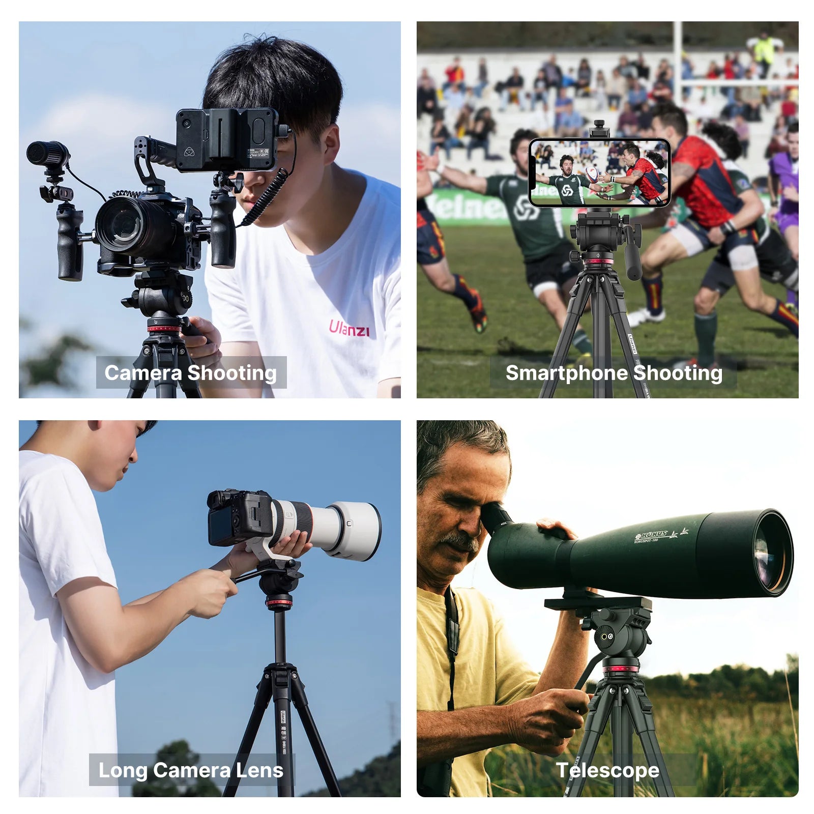 Device+ 1.6M Video Travel Tripod 360° Panorama Fluid Drag 6KG Max Load Arca Swiss Plate for DSLR Camera Professional Foldable Tripod