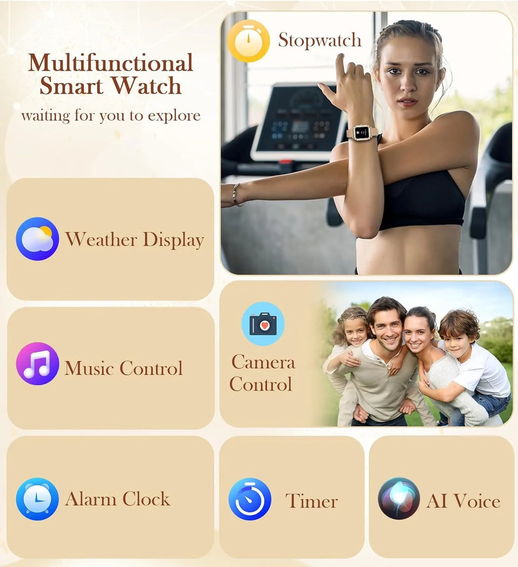 Women's Fashion Smartwatch - AI Voice Assistant with Fitness Tracking for iPhone & Android