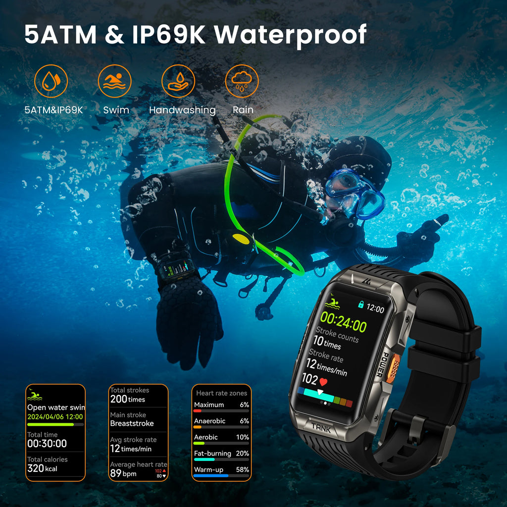 TANK X2 Ultra GPS Smart Watch - 3D Curved Screen Stainless Steel with Compass & Altimeter