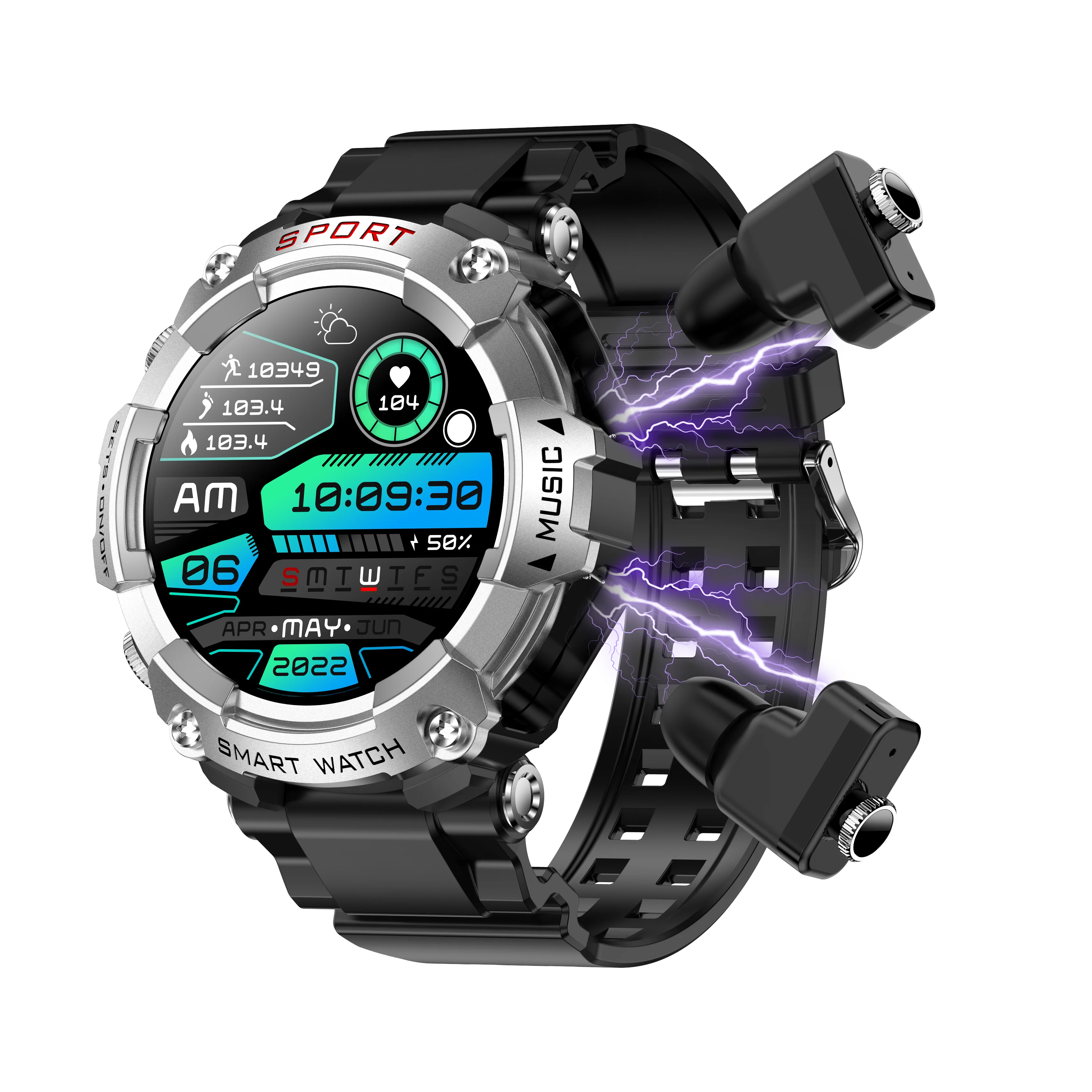 Device+ 2-in-1 Smart Watch with Bluetooth Earbuds - AMOLED Display Health Monitor HD Audio