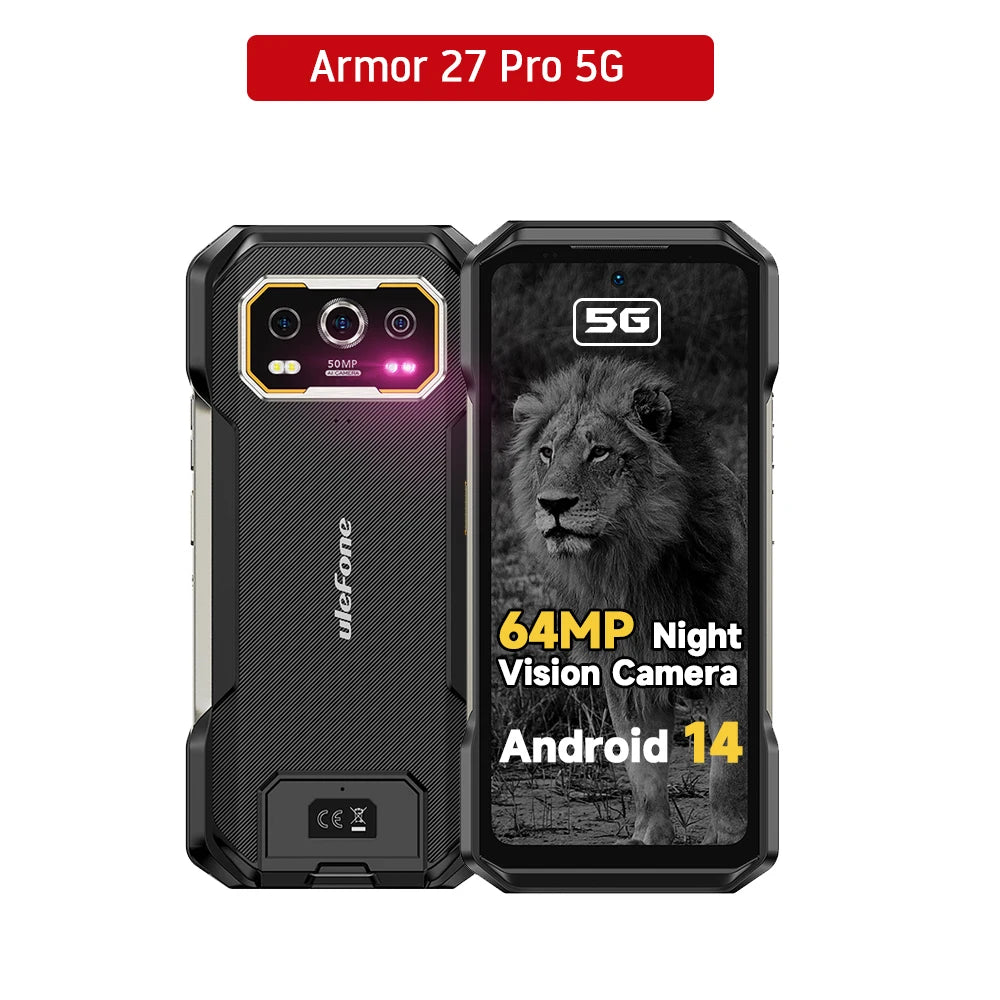 Armor 27 Pro 5G Rugged Smartphone - 10600mAh Battery 64MP Night Vision 24GB RAM Android 14