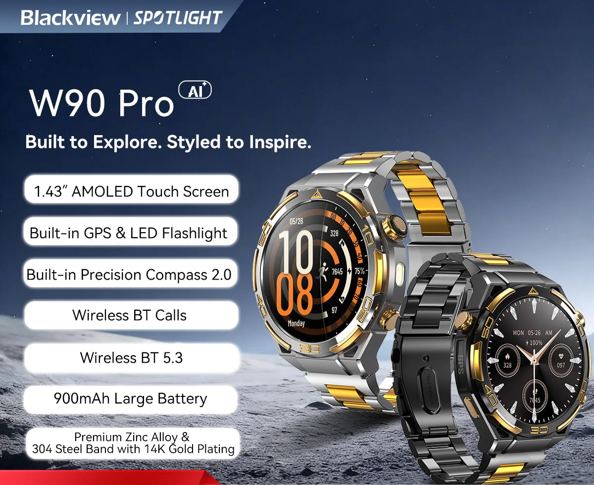 Blackview W90 Pro Outdoor Smart Watch - 1.43" AMOLED GPS 900mAh Battery Waterproof for Men