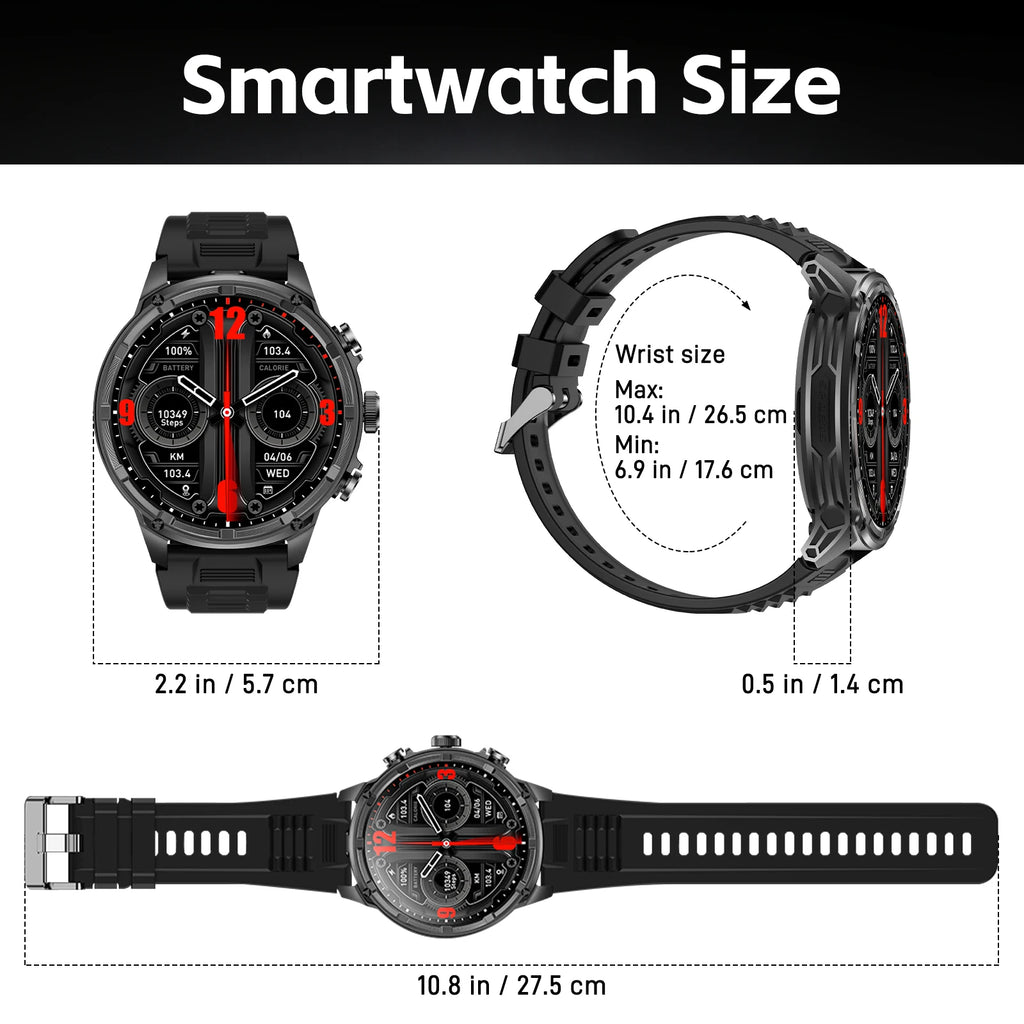 Device+ Military Rugged Smart Watch - 1.85" HD 710mAh Battery 100+ Sports Modes Heart Rate Monitor