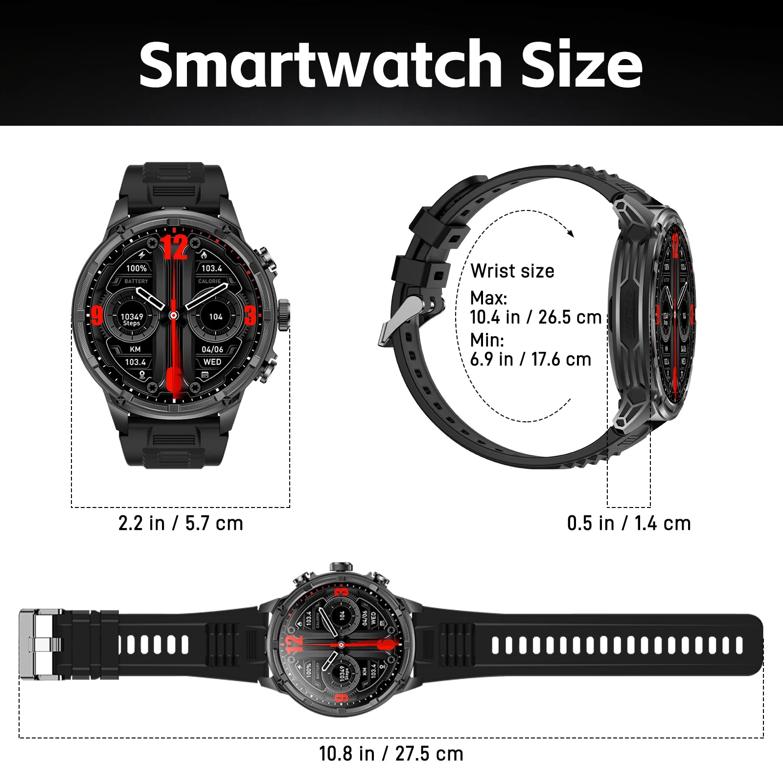 Device+ Military Rugged Smart Watch - 1.85" HD 710mAh Battery 100+ Sports Modes Heart Rate Monitor