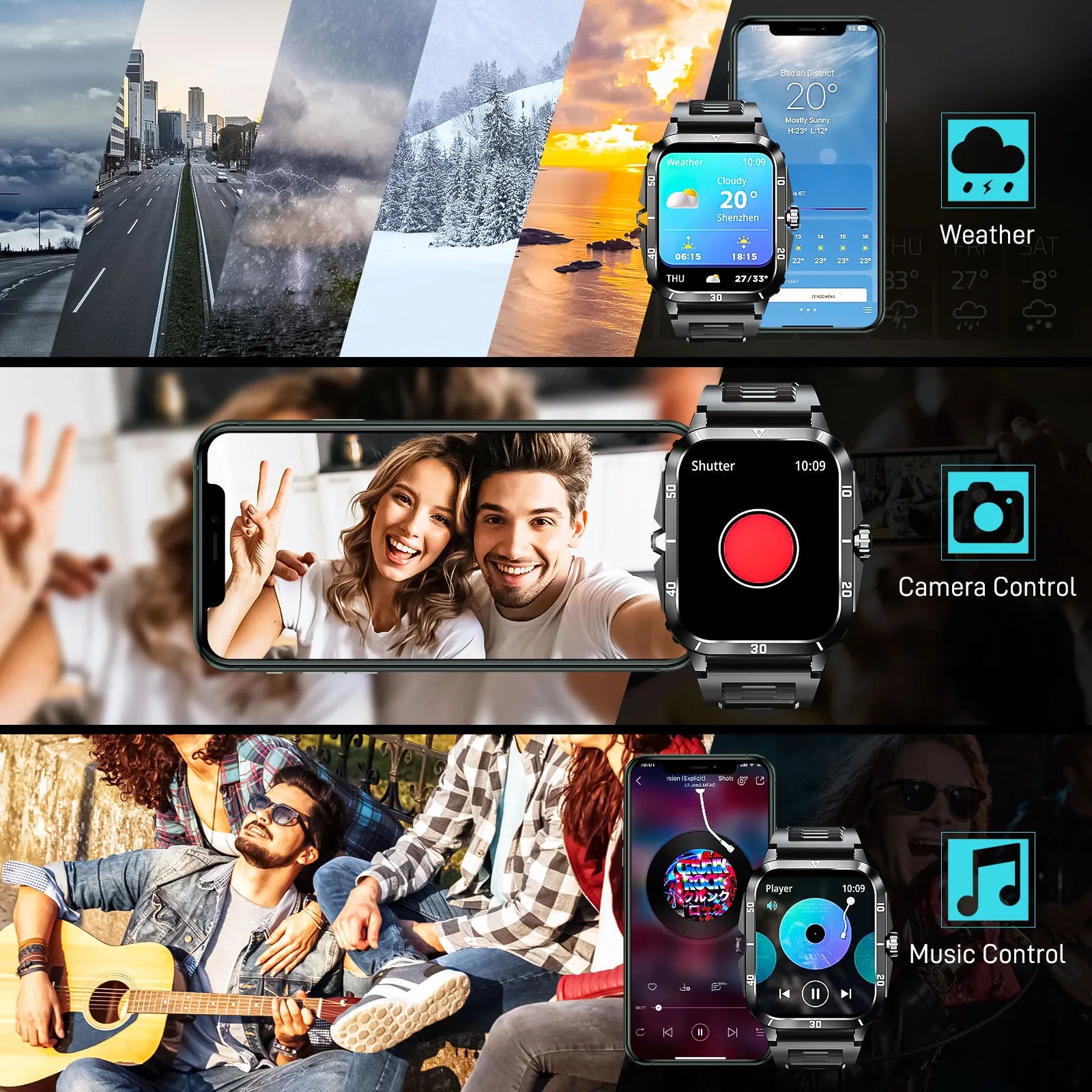 EIGIIS KT71 Military Smart Watch - 3ATM Waterproof with 100+ Sport Modes & Bluetooth Calling