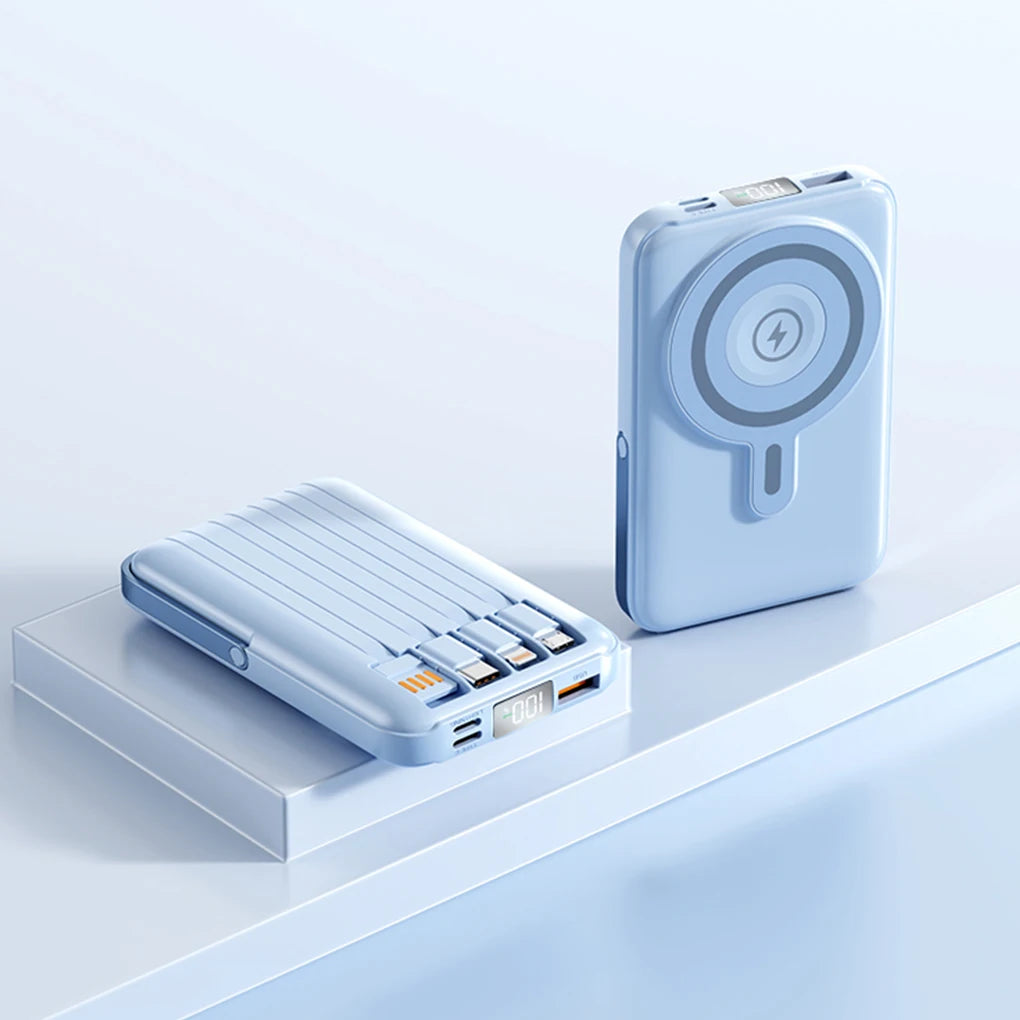 Device+ 10000mAh Magnetic Power Bank with Stand - 22.5W Wireless Fast Charging Built-In Cables