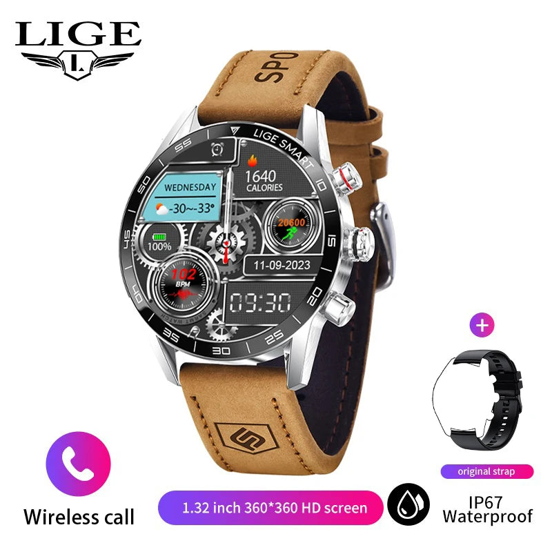 LIGE Rugged Military Smart Watch - AMOLED HD Display with Bluetooth Calling & Heart Rate Monitor