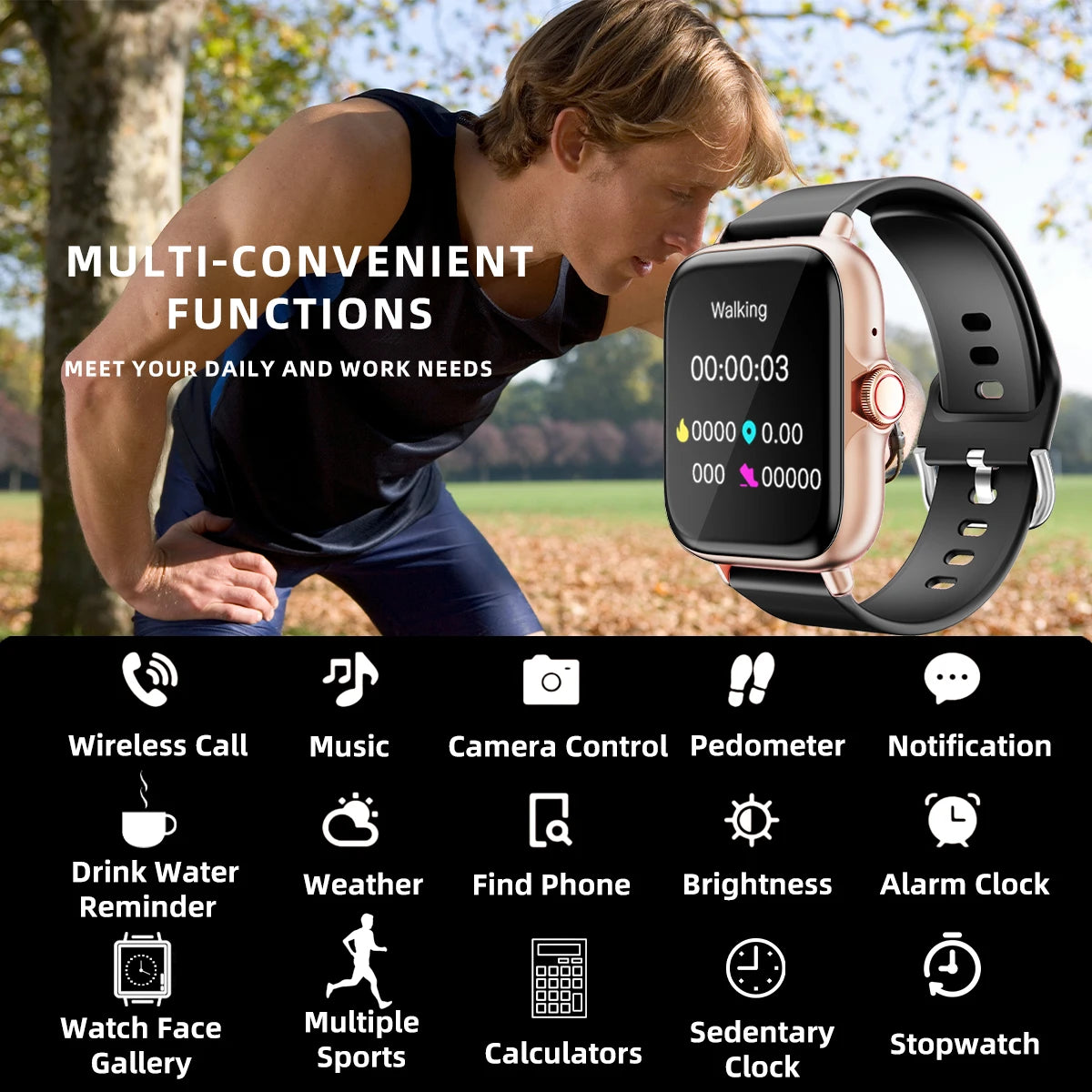 Device+ 1.83" Waterproof Smart Watch - Answer Calls Sleep Monitor Sports Tracker for iPhone Android