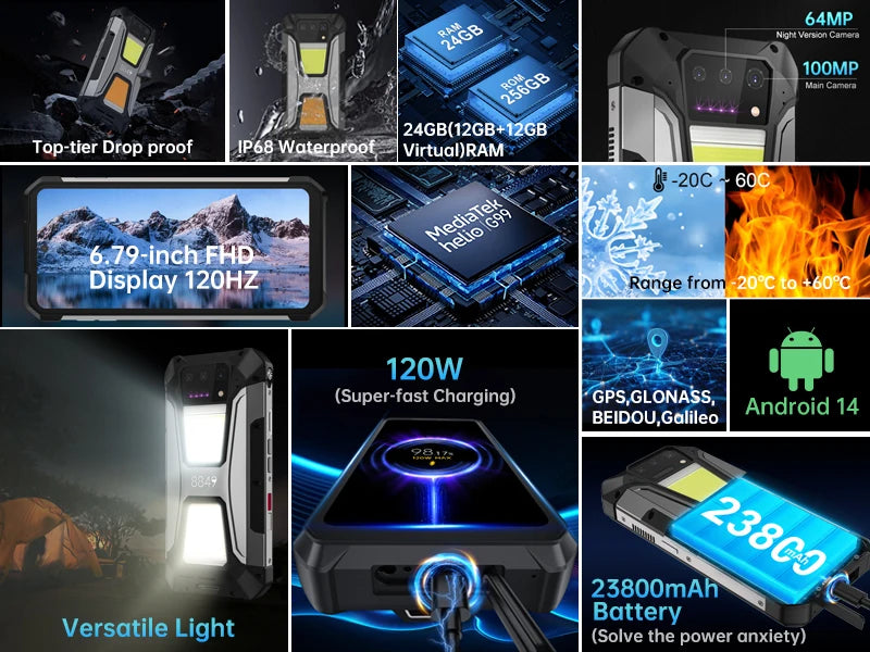 Device+ Tank 2 Pro Rugged Smartphone - 24GB RAM 512GB Storage 23800mAh Battery 120W Charging